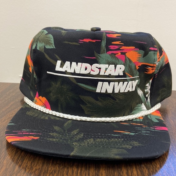 Vintage snapback trucker hat landstar inway san sun Hawaiian floral - Picture 2 of 9